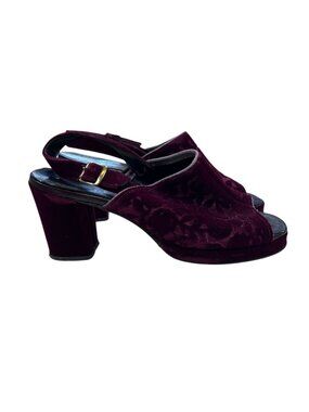 Grandeur 7.5 Burgundy Velvet Block Heel Vtg 70s Retro Goth